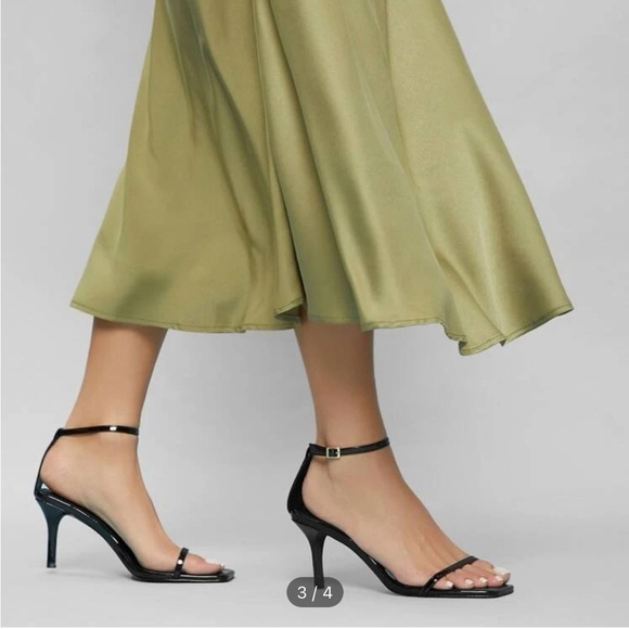 Faux Leather Open Square Toe Ankle Strap Heels black - Picture 2 of 7